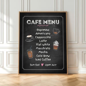 Chalkboard Coffee Menu Wall Art Printable, Home Coffee Station Poster, Trendy Kitchen Wall Decor