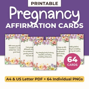 64 Pregnancy Affirmation Cards Printable | Baby Shower Gift for Mom to Be | Pregnancy Gift for Wife | Positive Affirmation Cards for Women