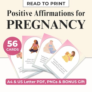 56 Positive Affirmation Cards for Pregnancy & Birth, Printable Self-Care Gift for Expecting Mom, DIY Gift for Pregnant Wife, New Mom Support
