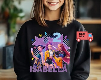 Huntrix Birthday Hoodie, Kpop Demon Hunter Pullover, Custom Name Gift, Kids & Teens