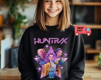 K-Pop Demon Hunter Sweatshirt , Huntrix Youth Hoodie , Saja Girls Fan Shirt for Kids