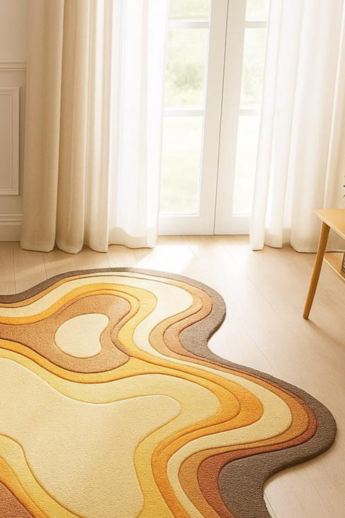 Hand Tufted Abstract Sunset Swirl Rug – Luxury High-low Cut Wool Carpet ...
