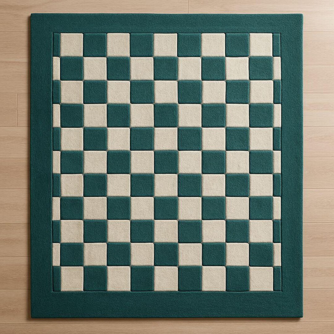 Wool Check Rug Hand Tufted Wool Checkered Rug: Green & Ivory Embossed Carpet - Etsy