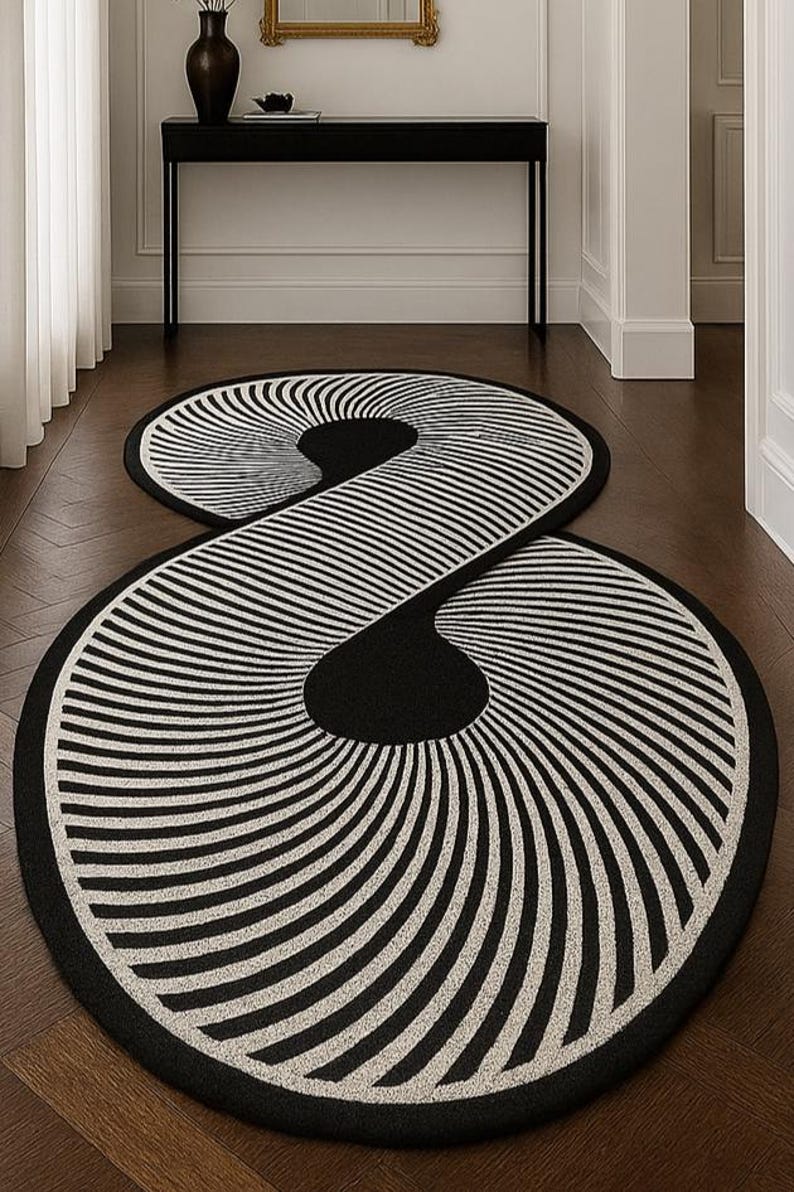 Intinity Rug Infinity Illusion Designer Rug – Modern Black & White Hallway Luxury ...