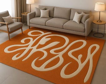 Hand Tufted Wool Rug | Orange & Cream Abstract Embossed Carpet