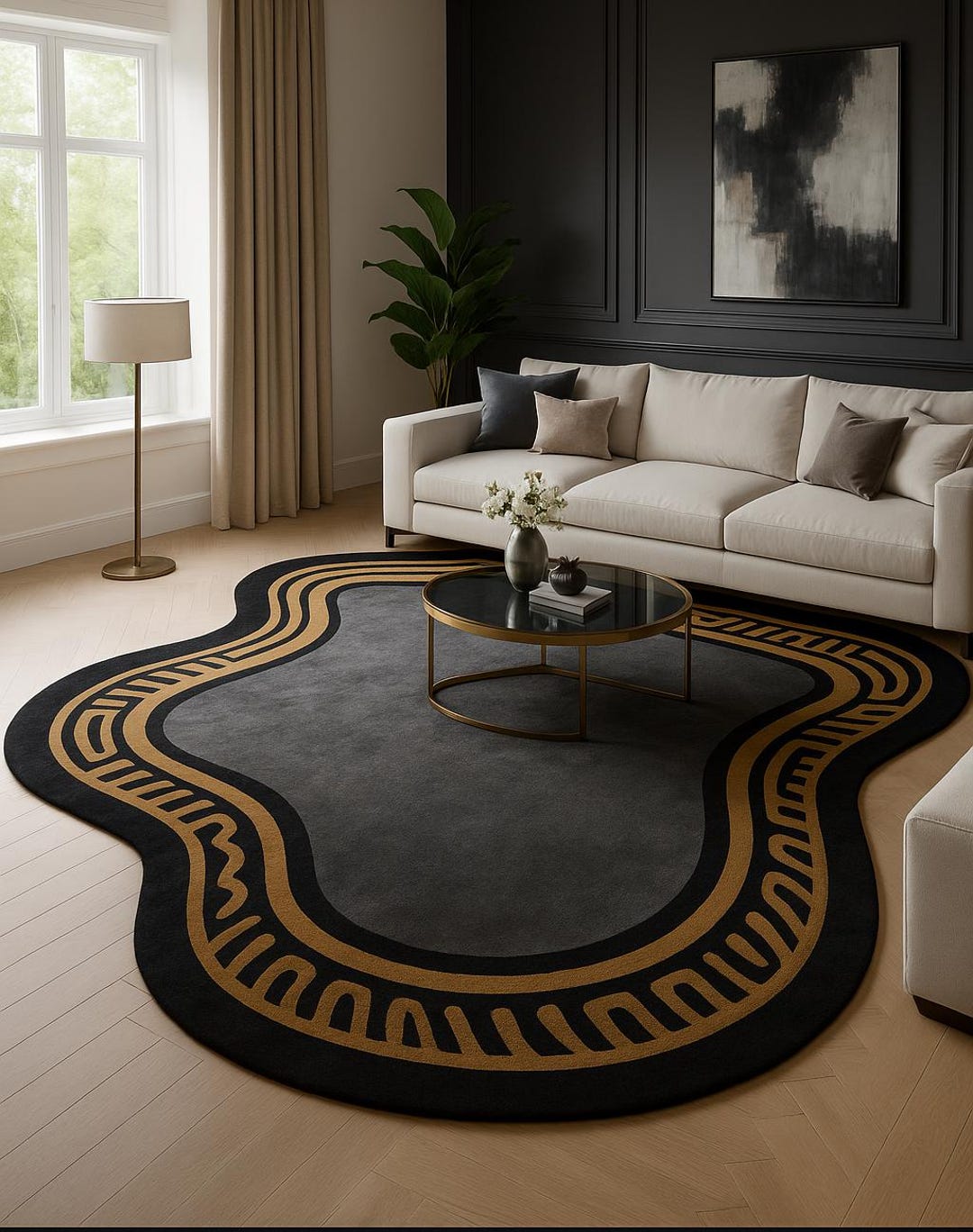 Expensive Rugs Texture Black & Gold Abstract Rug | Luxury Curvy Designer Carpet - Etsy