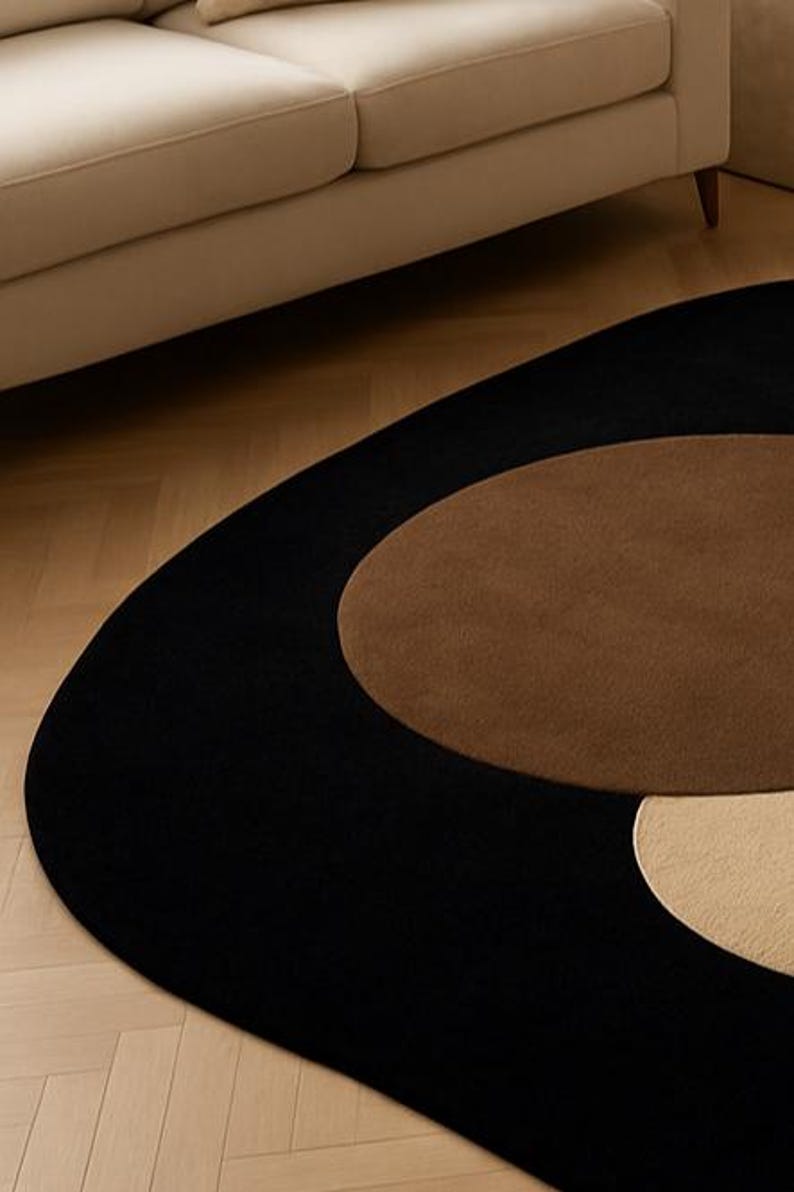 Modern Abstract Rug | Geometric Wool Blend Carpet, Black Cream Brown - Etsy