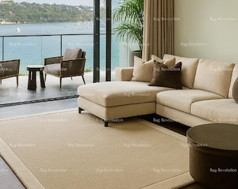 Hand-Tufted Wool Rug | Minimalist Beige, Modern Border