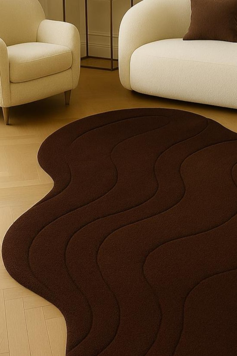 Hand-tufted Chocolate Brown Wool Rug – Modern Embossed Irregular Carpet ...