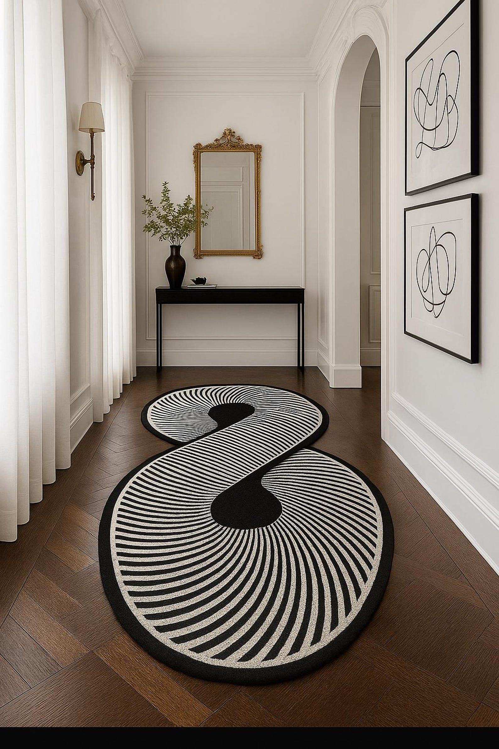 Intinity Rug Infinity Illusion Designer Rug – Modern Black & White Hallway Luxury ...