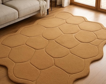 Camel Brown Abstract Rug | Hand Tufted, Luxury Living Room Carpet