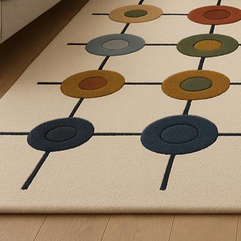 Mid-century Modern Circle Wool Rug | Hand-tufted Geometric Carpet - Etsy