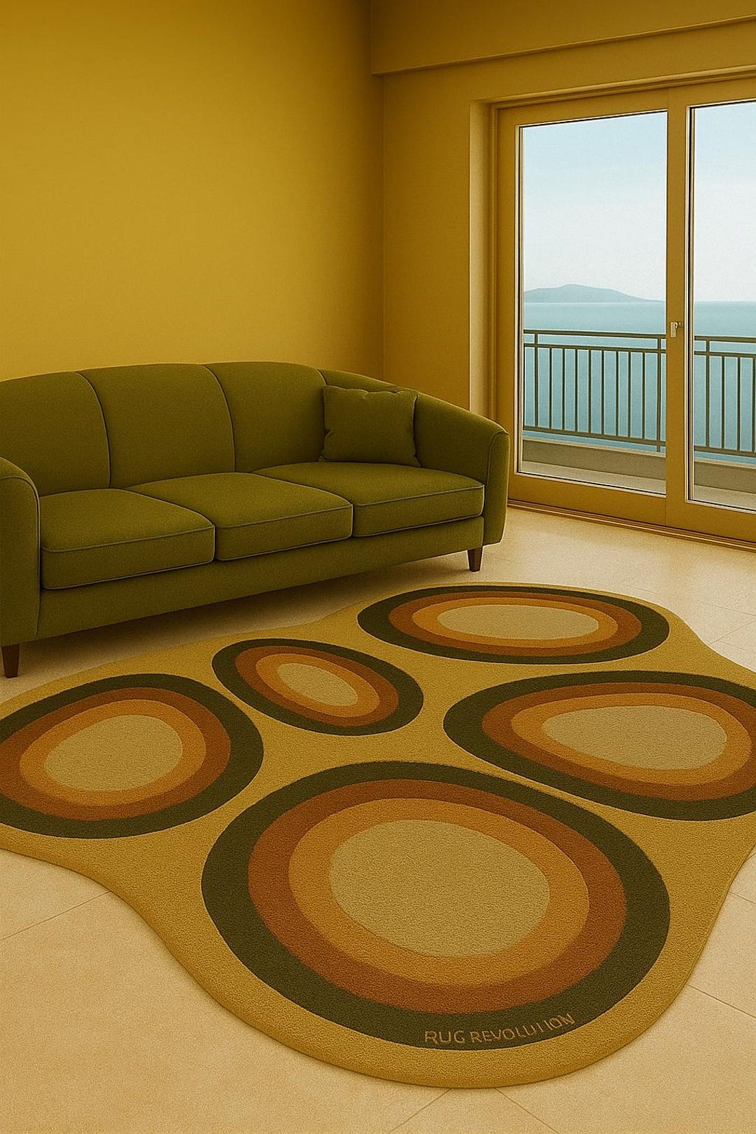 Hand Tufted Wool Rug | Retro Circle Pattern, Brown Green Carpet - Etsy