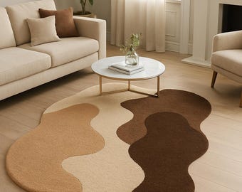 Hand Tufted Wool Rug | Modern Abstract Neutral Irregular Carpet
