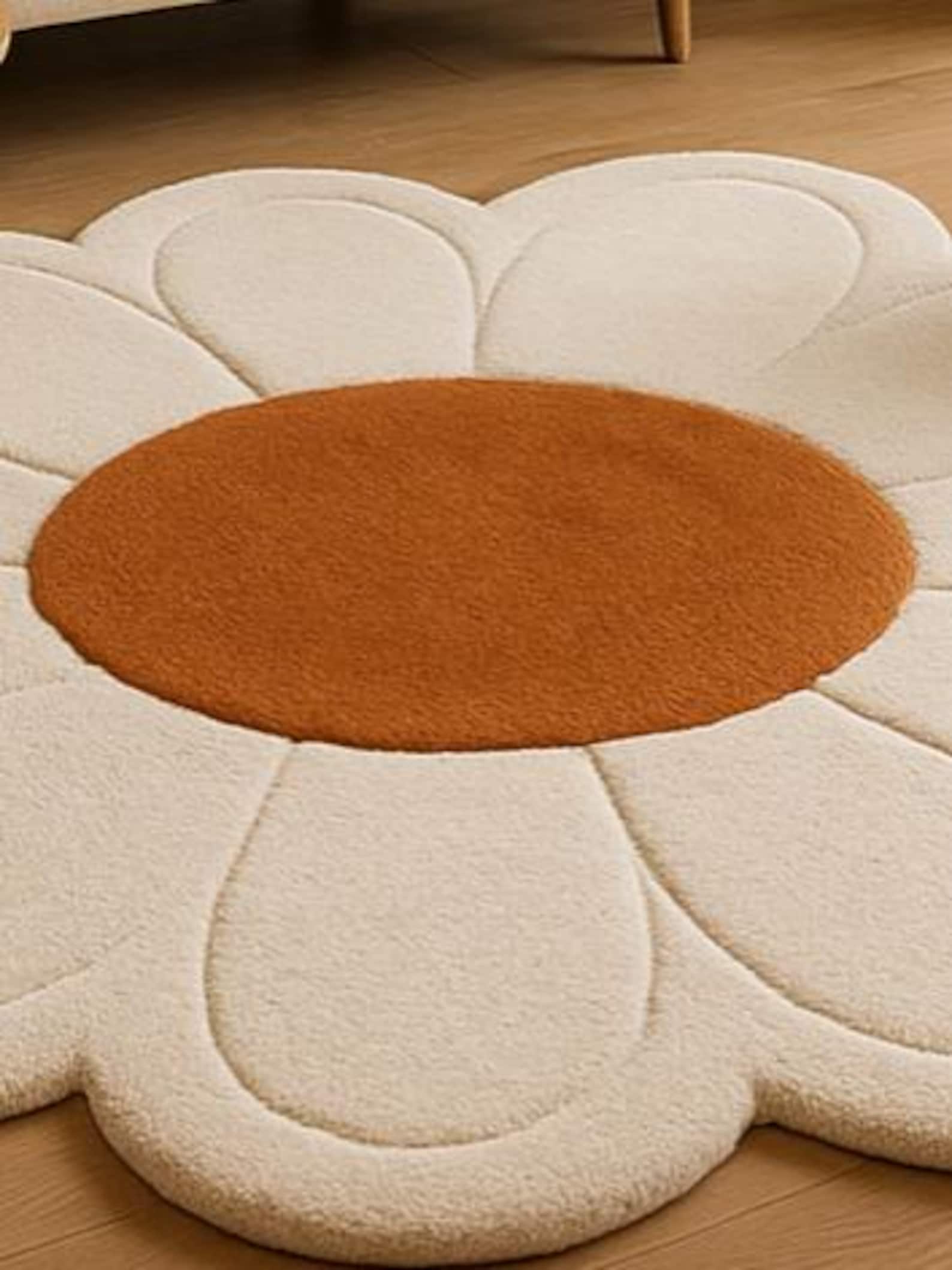 Hand Tufted Wool Daisy Rug – Cream & Rust Flower Carpet - Etsy