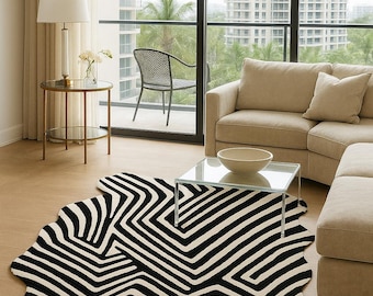 Hand Tufted Wool Rug | Black & White Geometric Optical Illusion