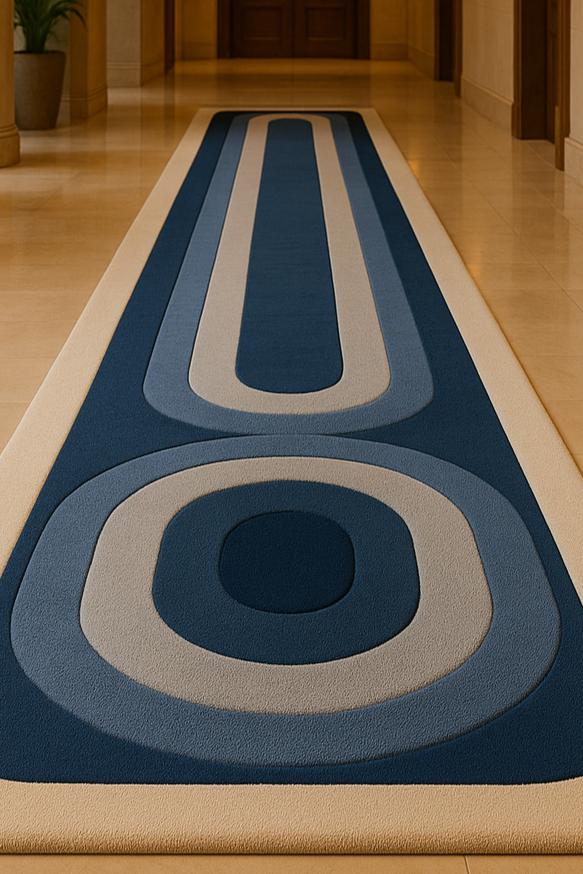 ハンドタフテッドウールランナーラグ | モダンなブルーグレーの幾何学