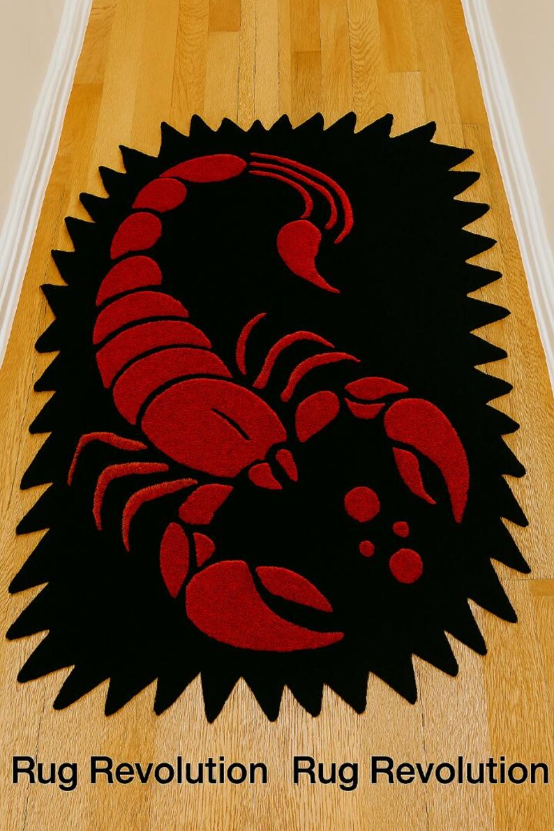Bold Red Scorpion Rug Black Modern Art Carpet | Handmade Tufted Rug for ...