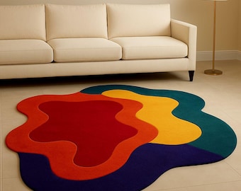 Hand-Tufted Wool Rug – Modern Abstract Multicolor Layered Carpet