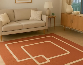 Terracotta Geometric Area Rug | Handmade Minimalist Carpet