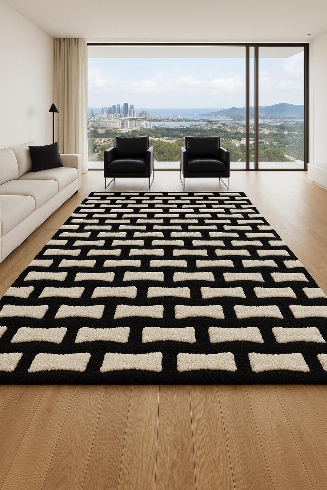Hand Tufted Wool Rug | Modern Geometric Black & White Loop Pile - Etsy
