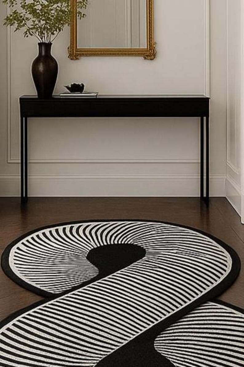 Intinity Rug Infinity Illusion Designer Rug – Modern Black & White Hallway Luxury ...
