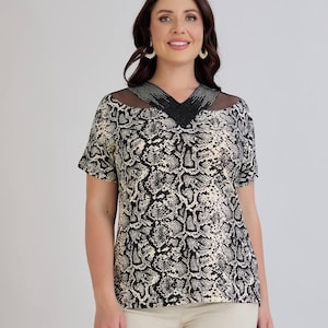 Snake Print Sheer Blouse: Women&#39;s Elegant V-Neck Top