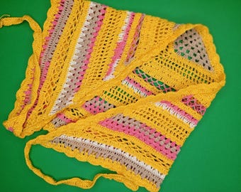 Crochet Headscarf Handmade Triangle Shawl Boho Head Wrap Summer Hair Accessory