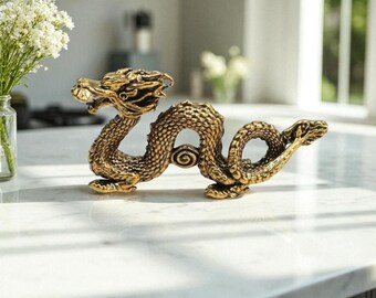 Brass Dragon Statue Collectors Chinese Zodiac Figurine Feng Shui Decor