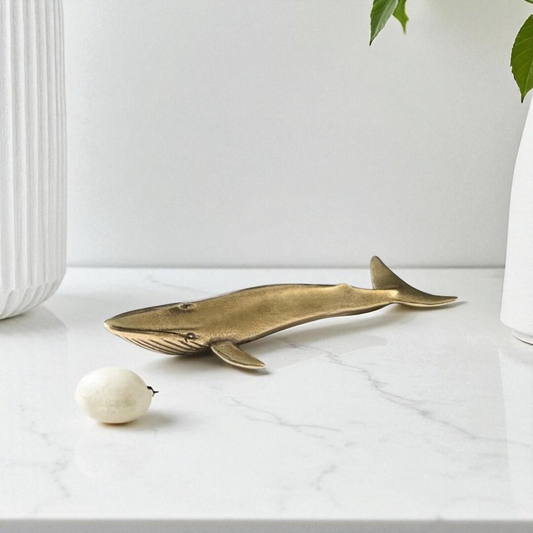View of Brass Blue Whale Figurine Collectors Vintage Sea Animal Shelf ...