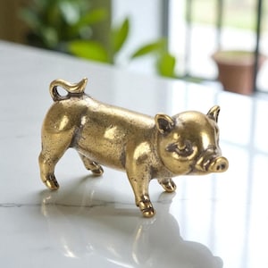 Brass Pig Figurine: Handmade Vintage Style Farm Animal Decor