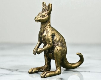 Figura de canguro de latón, pieza de colección, estatua de animal retro, decoración para estante