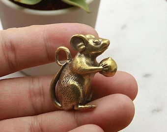 Brass Mouse Figurine Collectors Vintage Animal Sculpture shelf decoration