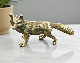 Brass Fox Figurine Collectors Handmade Vintage Animal shelf decoration