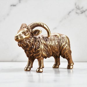 Solid Brass Goat Figurine: Antique Copper Zodiac Decor