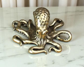 Brass Octopus Figurine Collectors Handmade Sea Creature Beach Decor