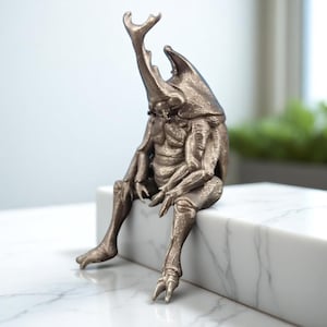 Mini Copper Rhinoceros Beetle: Handmade Brass Insect Sculpture