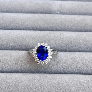 Lab Created Blue Sapphire 925 Solid Sterling Silver Engagement Ring Gift For Her