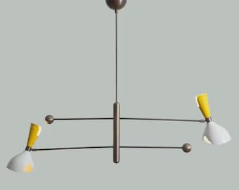 Mid Century Modern Chandelier, Italian Style Ceiling Light, Black Brass Pendant Lamp, Retro Scandinavian Lighting Fixture