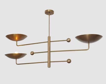 Modern Brass Chandelier, Mid Century Bowl Ceiling Light, Scandinavian Pendant Fixture, Minimalist Designer Lighting