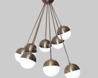 Modern Globe Chandelier, Mid Century Brass Pendant Light, Scandinavian Cluster Ceiling Fixture, Contemporary Orb Lighting