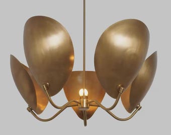 Modern Brass Chandelier, Sculptural Mid Century Pendant Light, Scandinavian Ceiling Fixture, Artistic Designer Lighting