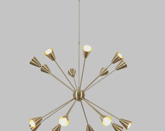 Mid Century Sputnik Chandelier, Modern Brass Ceiling Light, Atomic Starburst Pendant Lamp, Scandinavian Modern Lighting