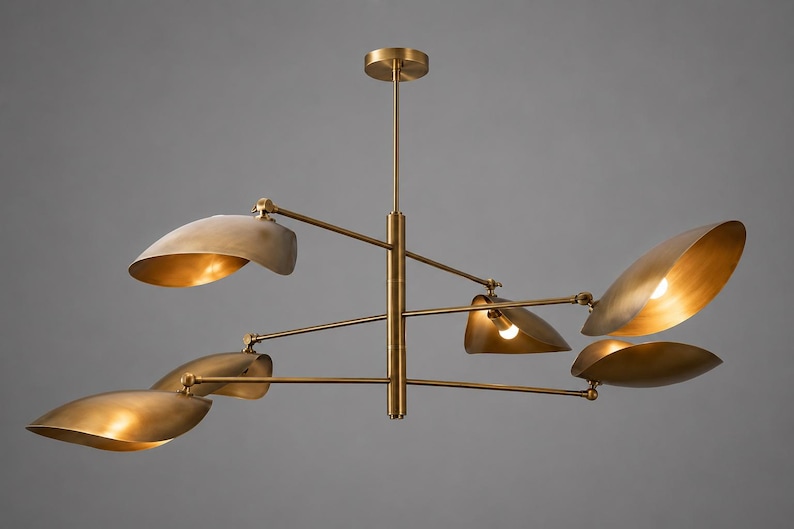 Solid Brass Sculptural Chandelier, Mid Century Leaf Design Pendant ...