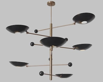 Modern Brass Tiered Chandelier, Mid Century Bowl Ceiling Light, Scandinavian Designer Pendant Lamp, Contemporary Lighting Fixture