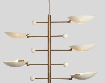 Modern Brass Tiered Chandelier, Mid Century Ceiling Light Fixture, Scandinavian Pendant Lamp, Designer Bowl Lighting