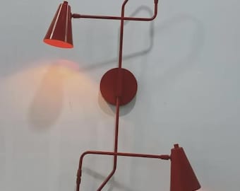 Modern Red Double Arm Wall Sconce, Mid Century Modern Wall Light, Unique Wall Lamp Lighting Décor Light Fixture