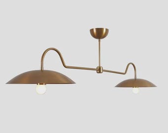 Modern Brass Linear Chandelier, Mid Century Ceiling Light Fixture, Scandinavian Pendant Lamp, Minimalist Dining Room Lighting
