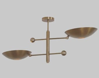 Modern Brass Chandelier, Mid Century Bowl Ceiling Light, Minimalist Scandinavian Pendant Lamp, Contemporary Lighting Fixture