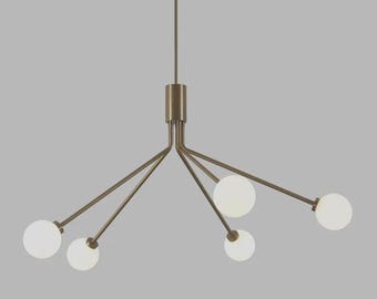 Modern Globe Chandelier, Mid Century Brass Pendant Light, Minimalist Ceiling Fixture, Scandinavian Orb Lighting Lamp